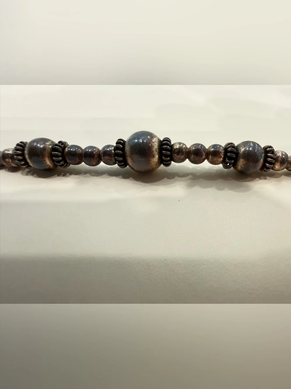 Vintage 90s Sterling Silver Textured Mesh & Beaded Ball Strand Bracelet